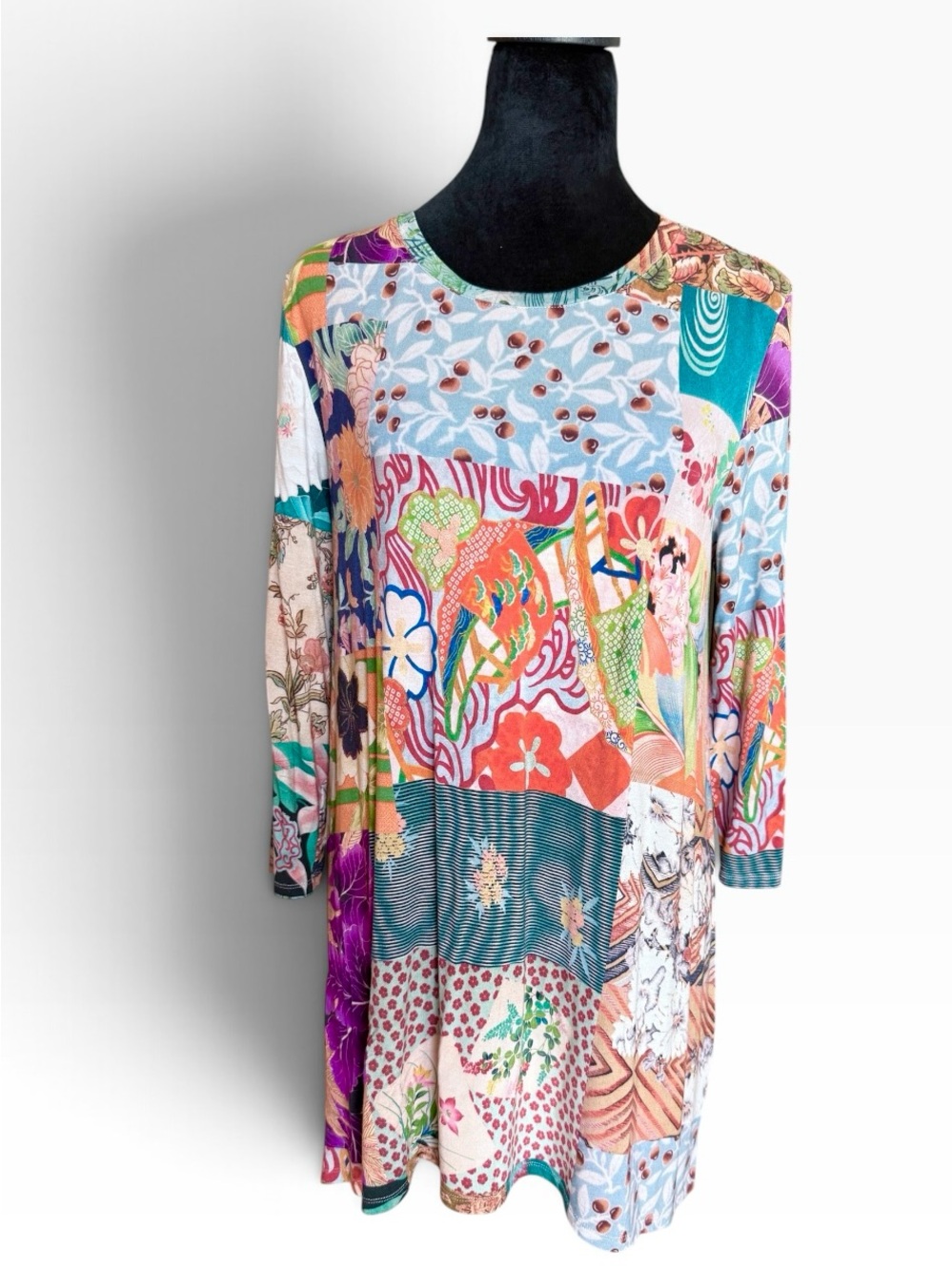 Johnny Was Multicolor Patchwork Floral Tunic Top Size Small - Picture 2 of 12